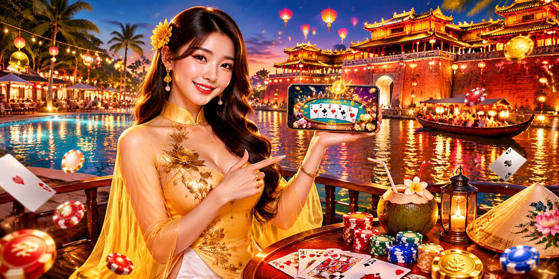 Cô gái áo dài Huế tham gia trò chơi bài và xổ số truyền thống
